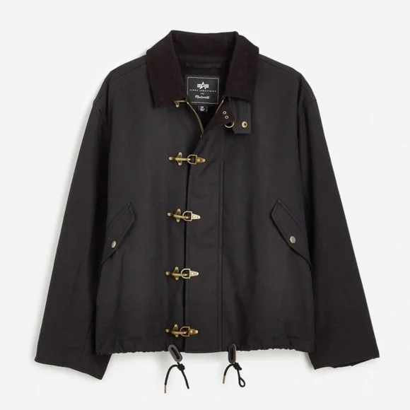 New Madewell x Alpha Industries Size L Waxed Cotton Car Coat Black $265 NS730 - Picture 2 of 6